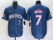 Wholesale Cheap Men's Mexico Baseball #7 Julio Urias Number Navy Blue Pinstripe 2020 World Series Cool Base Nike Jersey