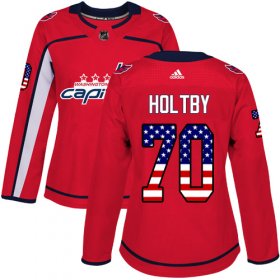 Wholesale Cheap Adidas Capitals #70 Braden Holtby Red Home Authentic USA Flag Women\'s Stitched NHL Jersey