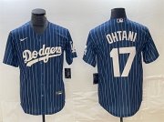 Cheap Mens Los Angeles Dodgers #17 Shohei Ohtani Navy Cool Base With Patch Stitched Baseball Jersey