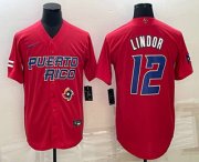 Cheap Men's Puerto Rico Baseball #12 Francisco Lindor 2023 Red World Baseball Classic Stitched Jersey