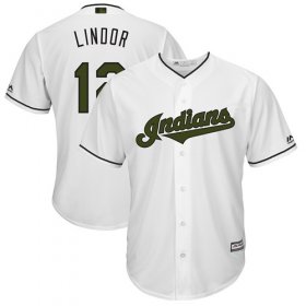 Wholesale Cheap Indians #12 Francisco Lindor White New Cool Base 2018 Memorial Day Stitched MLB Jersey