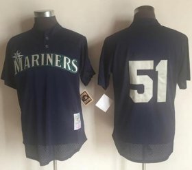Wholesale Cheap Mitchell And Ness 1995 Mariners #51 Randy Johnson Navy Blue Throwback Stitched MLB Jersey