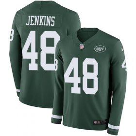 Wholesale Cheap Nike Jets #48 Jordan Jenkins Green Team Color Men\'s Stitched NFL Limited Therma Long Sleeve Jersey