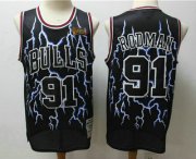 Wholesale Cheap Men's Chicago Bulls #91 Dennis Rodman Black Lightning Hardwood Classics Soul Swingman Throwback Jersey