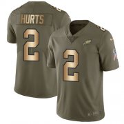 Wholesale Cheap Nike Eagles #2 Jalen Hurts Olive/Gold Men's Stitched NFL Limited 2017 Salute To Service Jersey