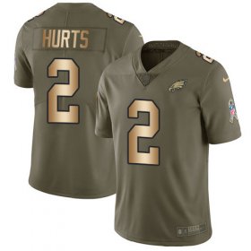 Wholesale Cheap Nike Eagles #2 Jalen Hurts Olive/Gold Men\'s Stitched NFL Limited 2017 Salute To Service Jersey