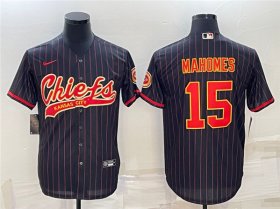 Wholesale Cheap Men\'s Kansas City Chiefs #15 Patrick Mahomes Black With Patch Cool Base Stitched Baseball Jersey