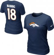 Wholesale Cheap Women's Nike Denver Broncos #18 Peyton Manning Name & Number T-Shirt Blue