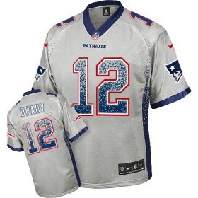 Wholesale Cheap Nike Patriots #12 Tom Brady Grey Men\'s Stitched NFL Elite Drift Fashion Jersey