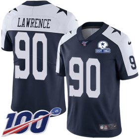 Wholesale Cheap Nike Cowboys #90 DeMarcus Lawrence Navy Blue Thanksgiving Men\'s Stitched With Established In 1960 Patch NFL 100th Season Vapor Untouchable Limited Throwback Jersey
