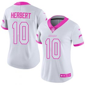 Wholesale Cheap Nike Chargers #10 Justin Herbert White/Pink Women\'s Stitched NFL Limited Rush Fashion Jersey