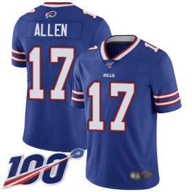 Wholesale Cheap Nike Bills #17 Josh Allen Royal Blue Team Color Youth Stitched NFL 100th Season Vapor Limited Jersey