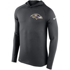 Wholesale Cheap Men\'s Baltimore Ravens Nike Charcoal Stadium Touch Hooded Performance Long Sleeve T-Shirt