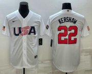 Cheap Men's USA Baseball #22 Clayton Kershaw 2023 White World Baseball Classic Stitched Jerseys