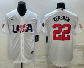 Cheap Men\'s USA Baseball #22 Clayton Kershaw 2023 White World Baseball Classic Stitched Jerseys