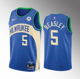 Men\'s Milwaukee Bucks #5 Malik Beasley Blue 2023-24 City Edition Stitched Basketball Jersey