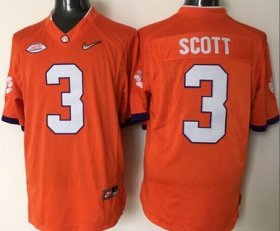 Wholesale Cheap Men\'s Clemson Tigers #3 Artavis Scott Orange 2016 Playoff Diamond Quest College Football Nike Limited Jersey