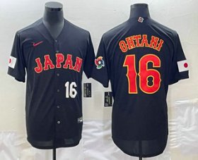 Cheap Men\'s Japan Baseball #16 Shohei Ohtani Number 2023 Black World Classic Stitched Jerseys