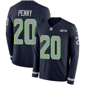 Wholesale Cheap Nike Seahawks #20 Rashaad Penny Steel Blue Team Color Men\'s Stitched NFL Limited Therma Long Sleeve Jersey