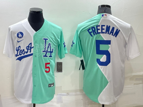 Wholesale Men\'s Los Angeles Dodgers #5 Freddie Freeman White Green Number 2022 Celebrity Softball Game Cool Base Jersey
