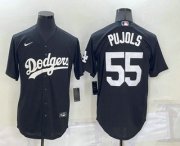 Wholesale Cheap Men's Los Angeles Dodgers #55 Albert Pujols Black Turn Back The Clock Stitched Cool Base Jersey
