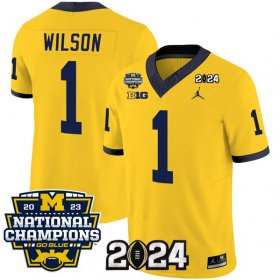 Cheap Men\'s Michigan Wolverines #1 Roman Wilson Yellow 2024 F.U.S.E. With 2023 National Champions Patch Stitched Jersey