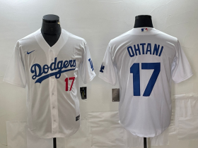 Cheap Men\'s Los Angeles Dodgers #17 Shohei Ohtani Number White Stitched Cool Base Nike Jersey