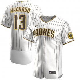 Wholesale Cheap Nike San Diego Padres #13 Manny Machado Men\'s Nike White Brown Authentic Alternate Player Jersey