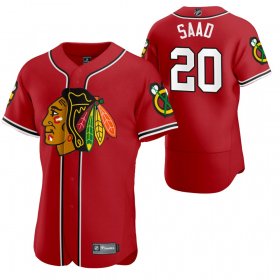Wholesale Cheap Chicago Blackhawks #20 Brandon Saad Men\'s 2020 NHL x MLB Crossover Edition Baseball Jersey Red