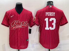 Wholesale Cheap Men\'s San Francisco 49ers #13 Brock Purdy Red Pinstripe With Patch Cool Base Stitched Baseball Jersey