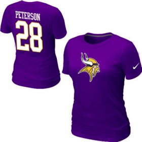 Wholesale Cheap Women\'s Nike Minnesota Vikings #28 Adrian Peterson Name & Number T-Shirt Purple