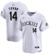 Cheap Men's Colorado Rockies #14 Ezequiel Tovar White White Home Limited Stitched Baseball Jersey