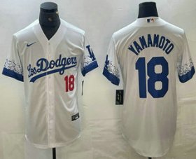 Cheap Men\'s Los Angeles Dodgers #18 Yoshinobu Yamamoto Number White 2021 City Connect Cool Base Stitched Jersey