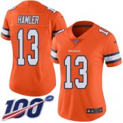 Wholesale Cheap Nike Broncos #13 KJ Hamler Orange Women's Stitched NFL Limited Rush 100th Season Jersey