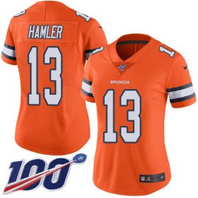 Wholesale Cheap Nike Broncos #13 KJ Hamler Orange Women\'s Stitched NFL Limited Rush 100th Season Jersey