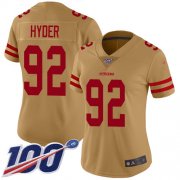 Wholesale Cheap Nike 49ers #92 Kerry Hyder Gold Women's Stitched NFL Limited Inverted Legend 100th Season Jersey