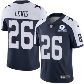 Wholesale Cheap Nike Cowboys #26 Jourdan Lewis Navy Blue Thanksgiving Men\'s Stitched With Established In 1960 Patch NFL Vapor Untouchable Limited Throwback Jersey