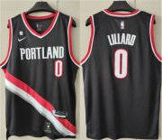 Wholesale Cheap Men's Portland Trail Blazers #0 Damian Lillard Black With No.6 Patch Stitched Basketball Jersey