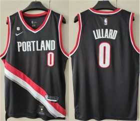Wholesale Cheap Men\'s Portland Trail Blazers #0 Damian Lillard Black With No.6 Patch Stitched Basketball Jersey