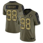 Wholesale Cheap Men's Olive Las Vegas Raiders #98 Maxx Crosby 2021 Camo Salute To Service Limited Stitched Jersey