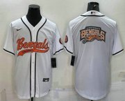 Wholesale Cheap Men's Cincinnati Bengals White Team Big Logo With Patch Cool Base Stitched Baseball Jersey