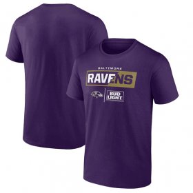 Wholesale Cheap Men\'s Baltimore Ravens Purple x Bud Light T-Shirt