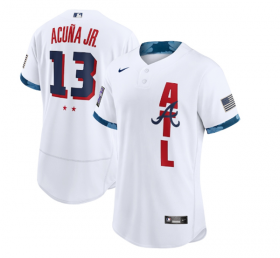 Wholesale Cheap Men\'s Atlanta Braves #13 Ronald Acuña Jr. 2021 White All-Star Flex Base Stitched MLB Jersey