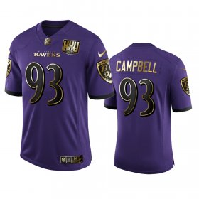 Wholesale Cheap Baltimore Ravens #93 Calais Campbell Men\'s Nike Purple Team 25th Season Golden Limited NFL Jersey