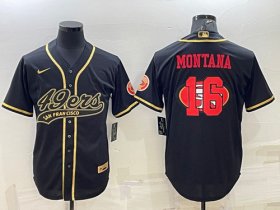 Wholesale Cheap Men\'s San Francisco 49ers #16 Joe Montana Black Gold Team Big Logo With Patch Cool Base Stitched Baseball Jersey