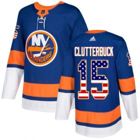 Wholesale Cheap Adidas Islanders #15 Cal Clutterbuck Royal Blue Home Authentic USA Flag Stitched Youth NHL Jersey