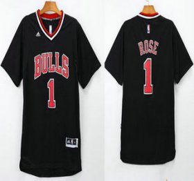 Wholesale Cheap Men\'s Chicago Bulls #1 Derrick Rose Revolution 30 Swingman 2014 New Black Short-Sleeved Jersey With Bulls Style