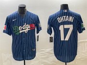Cheap Men's Los Angeles Dodgers #17 Shohei Ohtani Navy Cool Base With Patch Stitched Baseball Jerseys