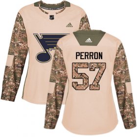 Wholesale Cheap Adidas Blues #57 David Perron Camo Authentic 2017 Veterans Day Women\'s Stitched NHL Jersey