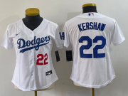Wholesale Cheap Women's Los Angeles Dodgers #22 Clayton Kershaw Number White Stitched MLB Cool Base Nike Jersey